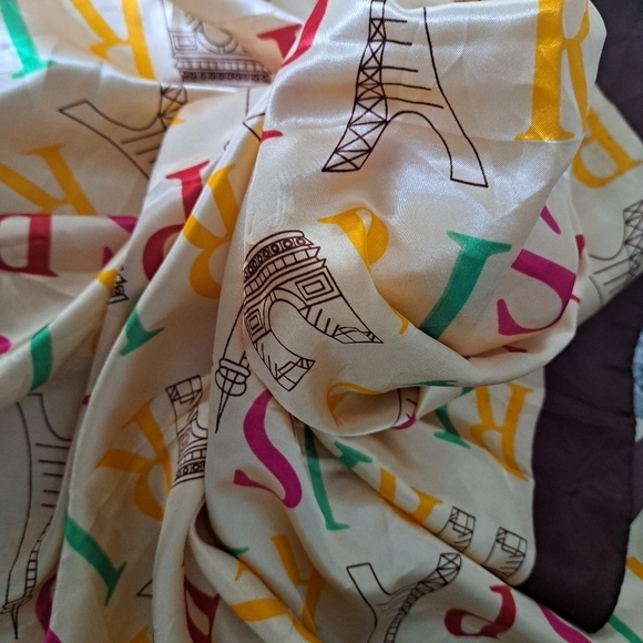 J. MICO SANCHO GRAPHIC PARIS all over monogram eiffel tower colorful scarf 35x35 - Picture 7 of 8